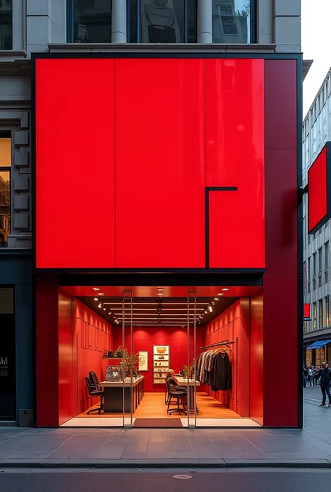 Facade of an advertising store in red