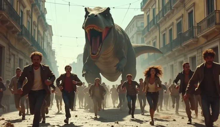 Italian people々They desperately run away, but 、 are chasing Tyrannosaurus at breakneck speed