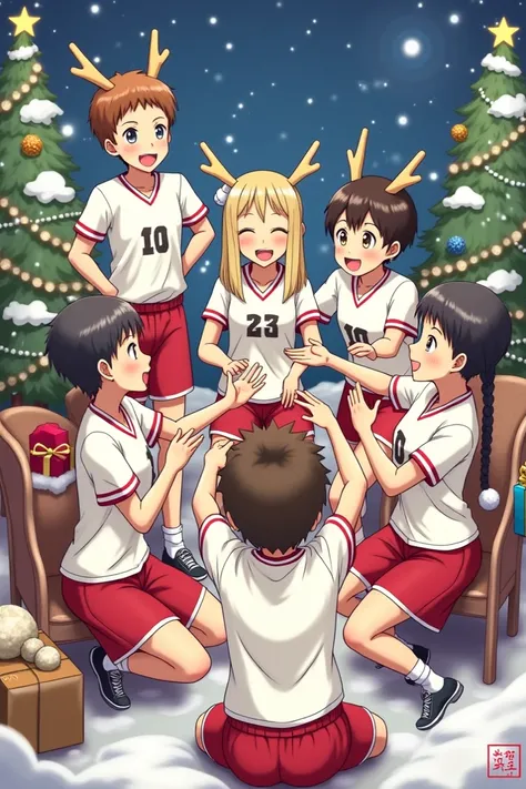 Animated haikiuu characters with a Christmas theme 