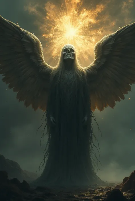  Create a creature of a cosmic horror that is a mix of the description of angels in the Bible itself ( Old Testament) Along with Lovecraftian ideas, repleto de olhos e com uma imagem mítica porém intimidadora