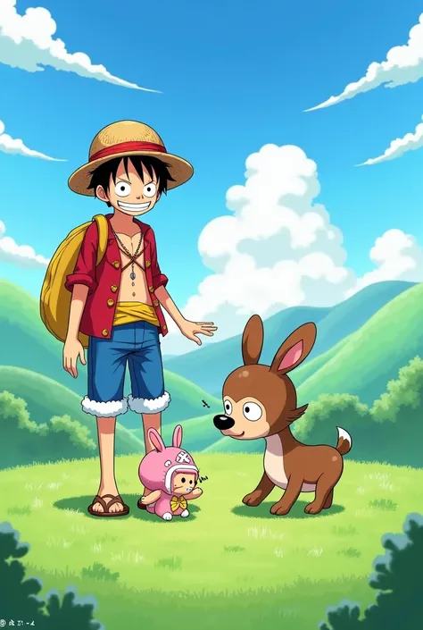 Monky D .  Luffy and Chopper and a little bunny