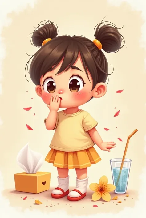 Make a cartoon picture of cute cute girl with allergies 