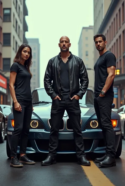 27 year old Asian man standing with Vin Diesel andPaul Walker in a modified BMW car the furious