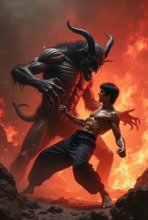 Demon cutting Bruce Lees belly in hell