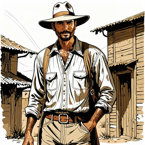 ( Male person ) Venancio :  He is described as a country man ,  probably wearing simple and resistant clothing . Given his work ,  he is likely to wear thick fabric pants ,  a cotton shirt and a wide-brimmed hat to protect himself from the sun.  Being a to...