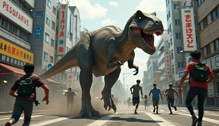 People from Osaka々They desperately run away, but 、 is chasing Tyrannosaurus at breakneck speed