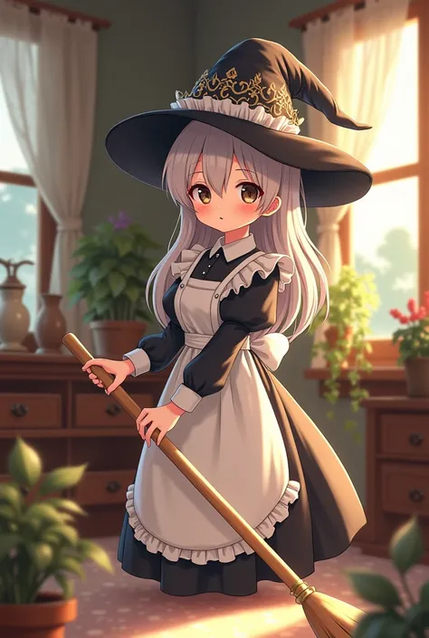 Anime Pretty Girl Twin Wizard Hat Maid Clothes House Cleaning