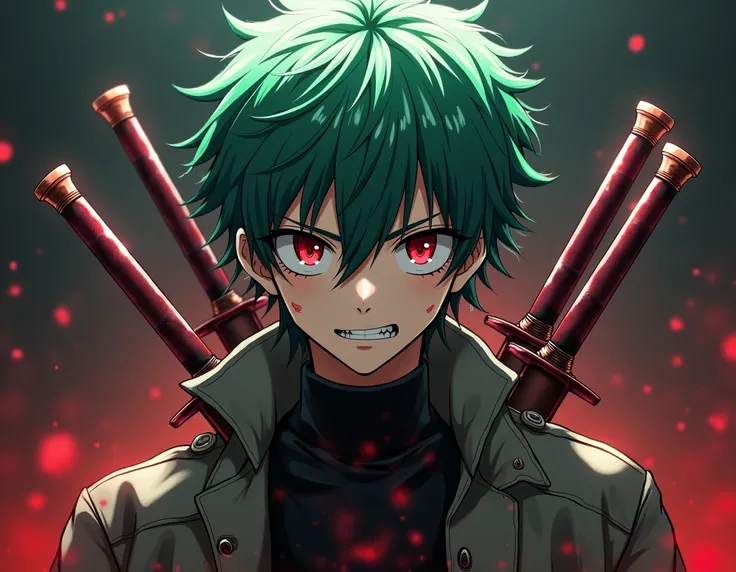  oops chat create an anime-style male character with 3 swords like the Rapineira Sword and with a jacket and green hair chat I need to add the following elements to it since he acquired a modification the modifications are So you can choose what to change ...