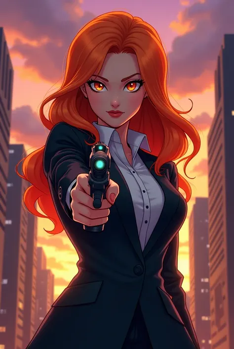 eqg sonata dusk as lex luthor female with a handgun modeled after eqg adagio dazzle with luminis vivid orange hair color