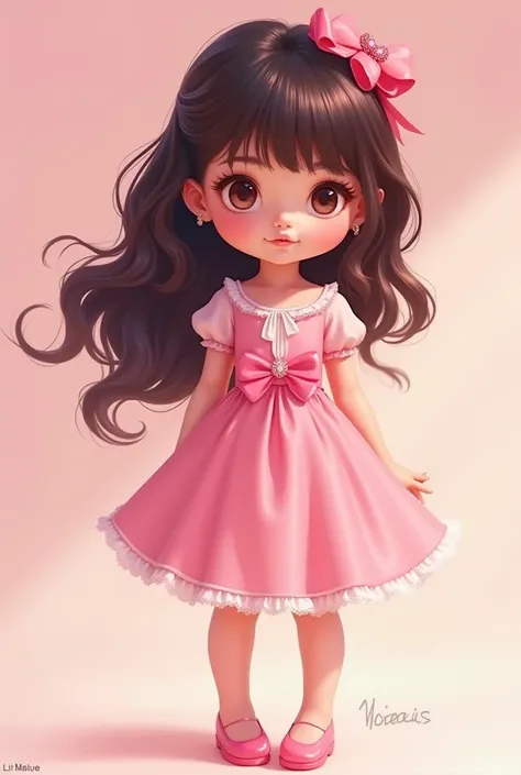  close-up of a cartoon character wearing a pink dress and shoes、Digital painting by Li Mu 、Popular in the CG Society ，Process Art、 cute digital art 、Cute Digital Painting、 digital cartoon painting art、 cute art style 、Cute cartoon character，かわいいアートワーク、 cut...