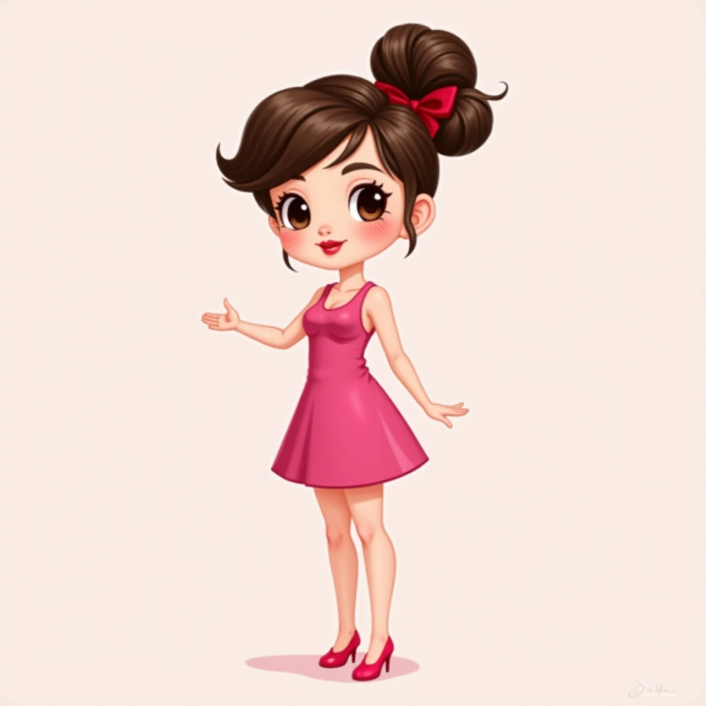  Illustration of a sophisticated cartoon character wearing a pink dress and shoes、Digital Painting、Popular in the CG Society ，Process Art、Stylish Digital Art 、かわいいDigital Painting、 digital cartoon painting art、 cute art style 、Cute cartoon character，かわいいアー...