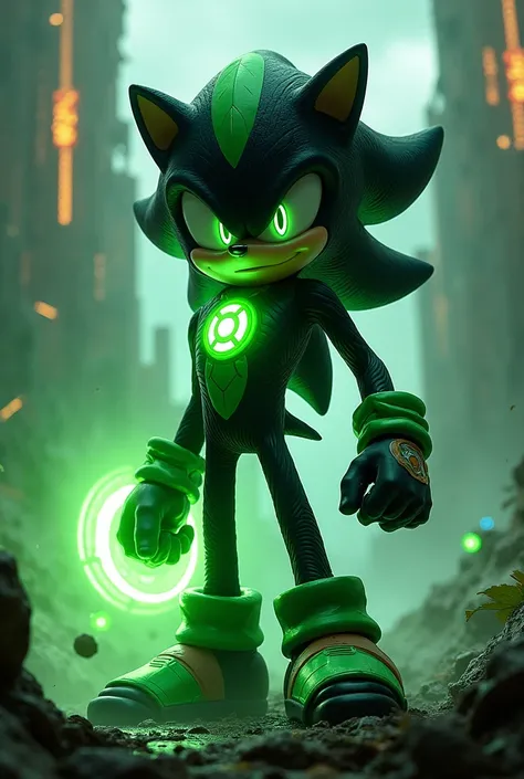 Shadow from Sonics world dressed as Green Lantern 