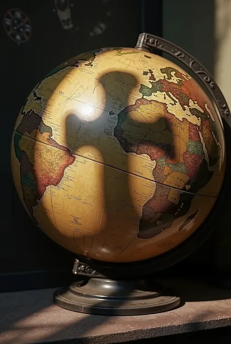 Shadow of a Catholic cross on an ancient globe