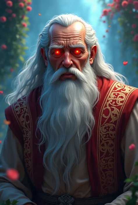 Old man,Red eyes,Long beard,3D Anime,Dress in Arabic style,Fantasy