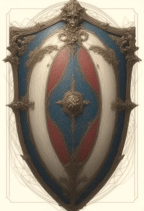  Shield drawn in the style of Gustav Doré,  in blue colors , red and white,  ornaments alluding to philosophy and literature . With Art Nouveau ,  elegant and without effects refilled in 3D .
