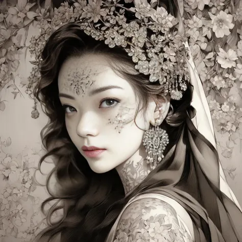 tattoo,     Silky, a charcoal drawing, a Thai woman named Lila,  daisy, detailed background, ((masterpiece, high quality, highly detailed, intricate detail))