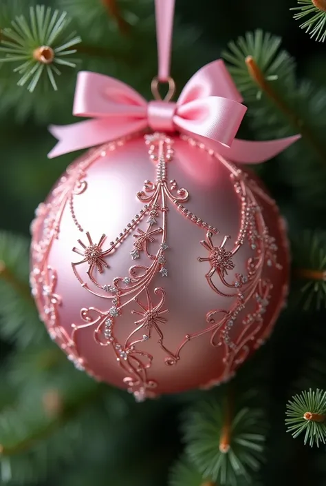 Beautiful pink Christmas ornament with pink decorations and bows, Context "Marcela "