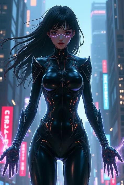  generate an image of an anime superhero by the name of "The virtual black widow "