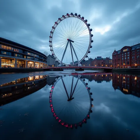 a stunning photography of manchester city from the water surface refelction