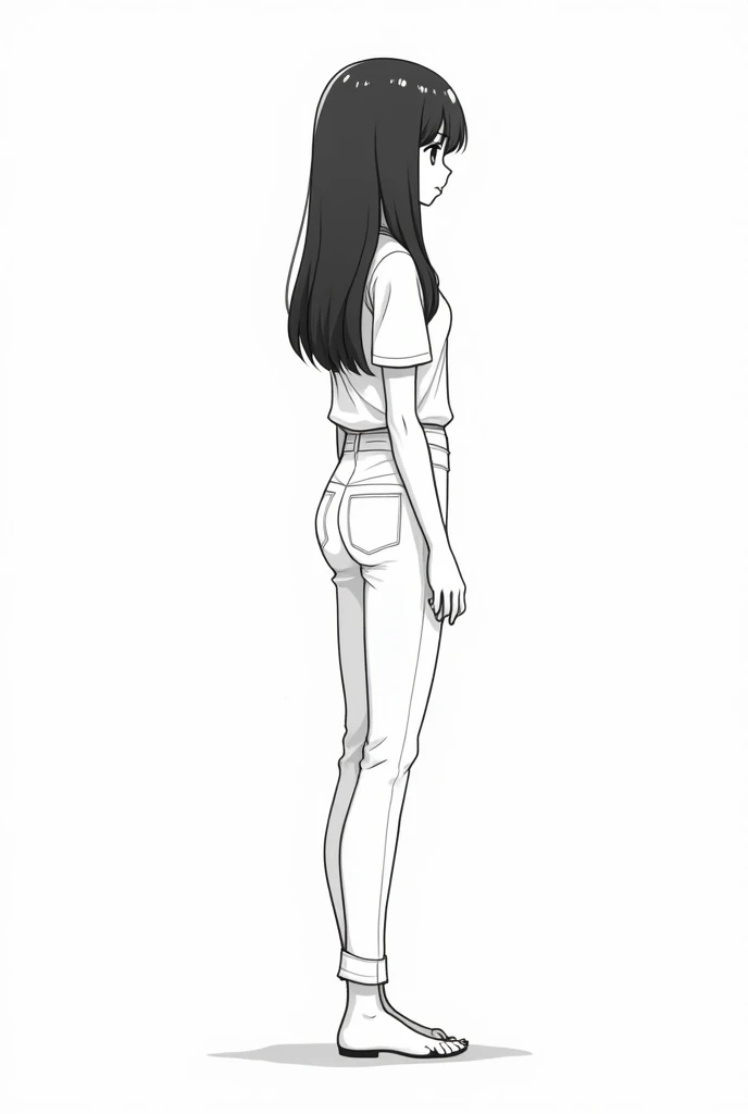  a cartoon of a girl in white pants and white shirt,  full body illustration ,  line art illustration , anime  full body illustration , full body character drawing,  standing, black and white manga style, Full Body Drawing, detailed manga style, traditiona...