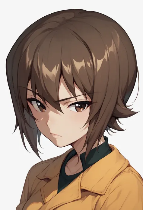 
nishizumi maho, 1girl, brown hair, short hair, brown eyes