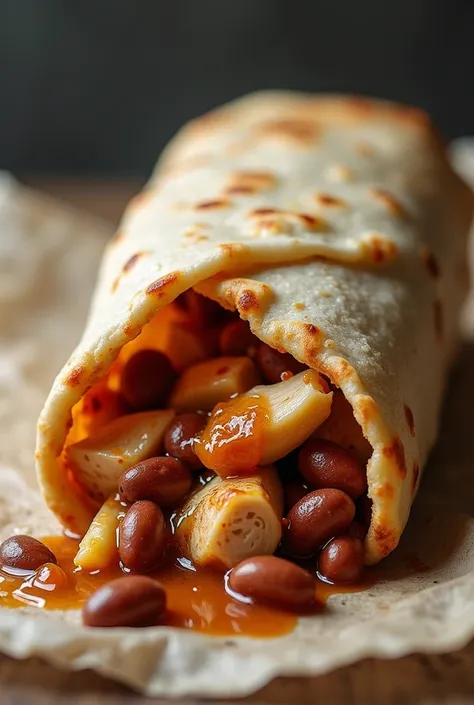 Frayed chicken burrito with beans

