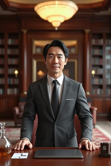  Create a realistic 3D image of a handsome man, Japanese people in their 40s ,  who are dressed as CEO in a luxurious office 