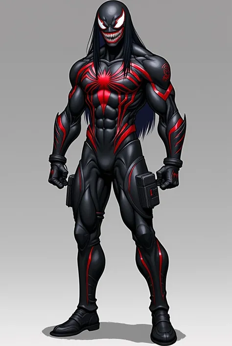 Age: 17-20

Height: 510"-60"

Hair: Long, black, straight

Venom-inspired Dress:

• Nama: Venom Strike

• Color Scheme: Black, Dark Grey, aur Red

• Design:

• Full-body suit avec symbiote-inspired pattern

• Integrated gloves aur boots

• Utility pockets ...