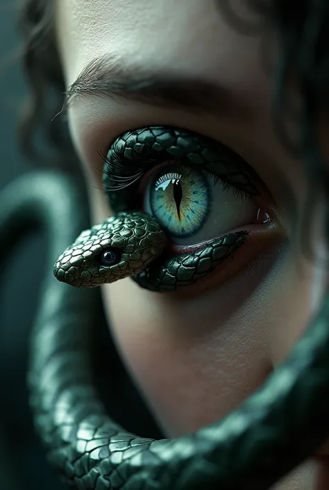 a snake entering one eye