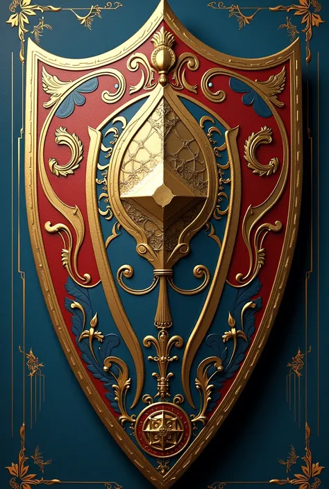  Shield drawn in the style of Gustav Doré,  in blue colors , red and white,  ornaments alluding to philosophy and literature . With Art Nouveau ,  elegant and without effects refilled in 3D .
