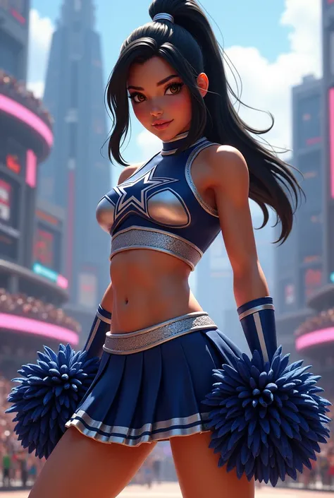 avatarkorra, korra, long hair, black hair, ponytail Dallas Cowboys Cheerleader outfit 