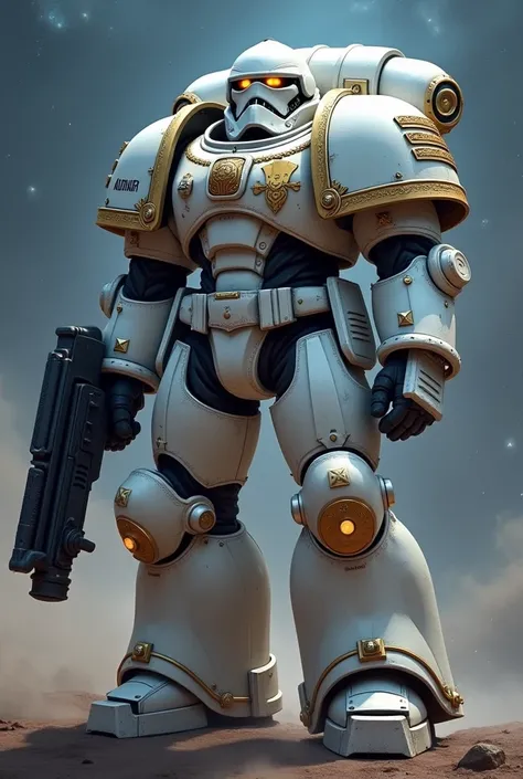 A Warhammer 40k space marin with lenses and white color

