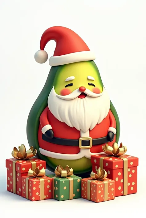 Avocado Santa Claus with gifts greeting in 2D with transparent background
