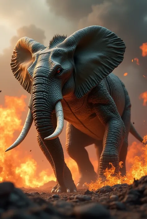 Crocodile and elephant mix background mein fire honi chahiye and dangerous and realistic hona chahie