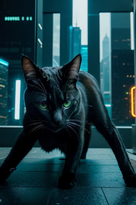 detailed cyberpunk cat, highly detailed cyborg cat, futuristic robotic cat, detailed sci-fi cat, hyper realistic cat, 1 cat, int...