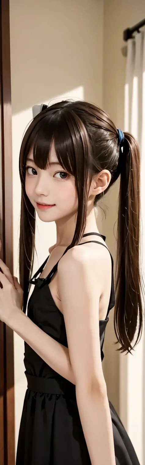 maid,cute pretty girl,masterpiece,high definition,4k,8k,16k,twin tails,brown hair,slender body,18yo