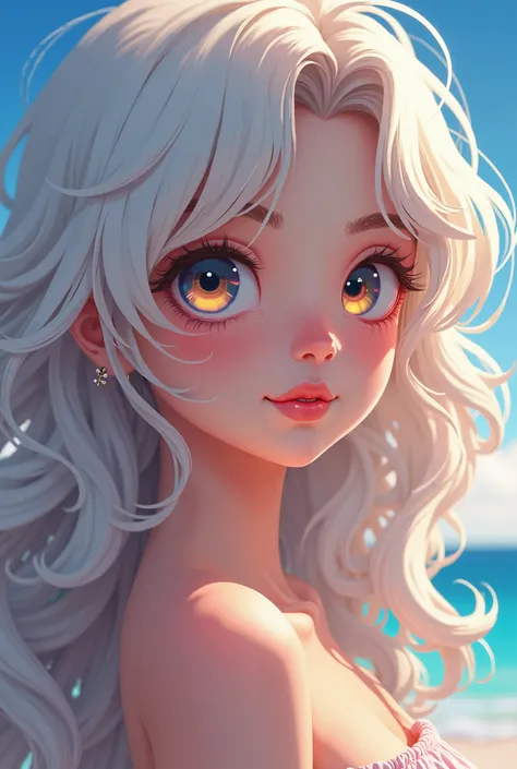 masterpiece，Dazzling colorful light，Ultra Detailed，A girl，big eyes，Extra long curly hair，White-blond hair，A fascinating adventure，Glowing lips，Close-up of face，Exposed shoulders，Dreamy and beautiful，Thick paint of the characters，Fine brushstrokes，wallpaper...