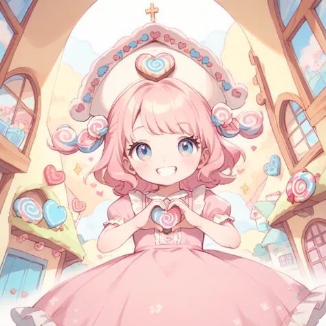 (Candy House, floating sweets:1.2), girls,
glad, cheerful grin, looking away, making a heart with hands, cowboy shot, dutch angle shot, back shot,
pastel, (masterpiece, best quality, hyper detailed:1.2),