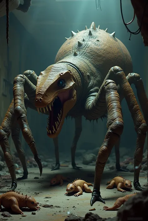 A dinosaur and spider mutation with little sleeping dinasaur spider load