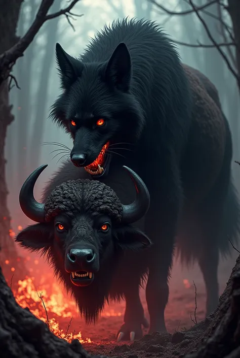 draw a scary black fox picture This scary pyre is hunting a beautiful buffalo and bringing her back by holding her by the neck. 