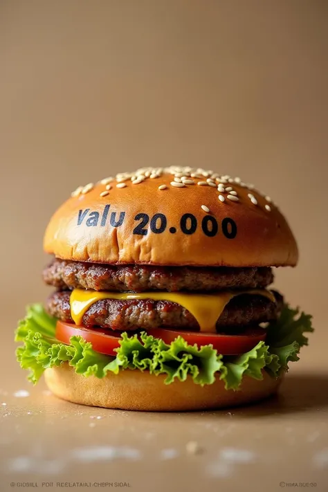 An artisanal hamburger that says value 20.000