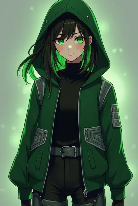  She generates a 17-year-old girl
Generate in anime style
Cabello: jet black,  but with emerald reflections that become more visible to the movement or Use His powers. The hair is long, slightly wavy,  and wears it loose with a casual but elegant style .
 ...