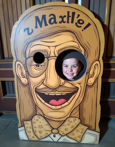 Macho Mans Face in the Hole Board, Face Hole Cutout Boards with illustration of a macho man, Grandma peeking out from the face-in-the-hole board, Face-in-the-hole Photo Boards at Sightseeing