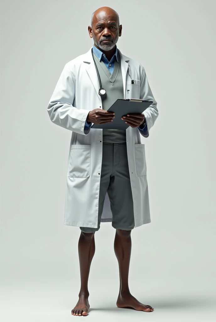 A doctor whose two little legs are thin and he is realistic black