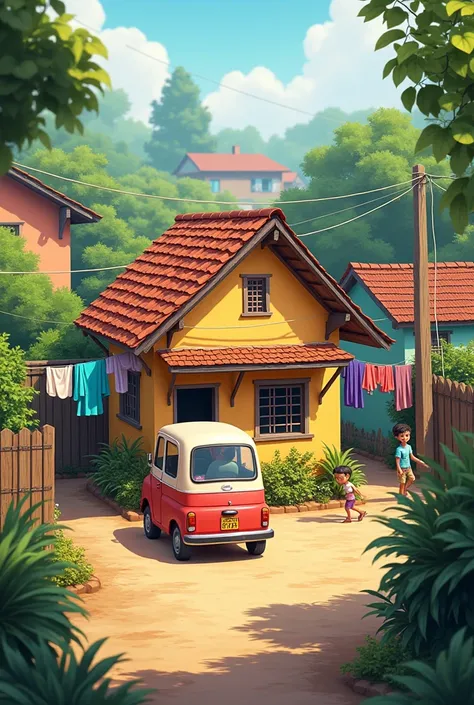 Small House and Car in india in a society 