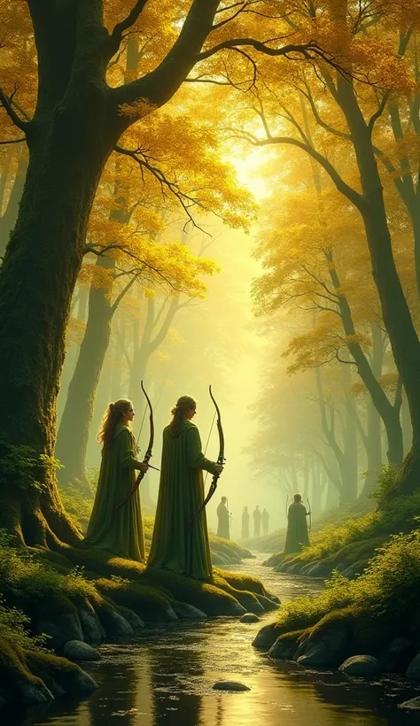 Lothlorien, the golden wood. Some elven archers 