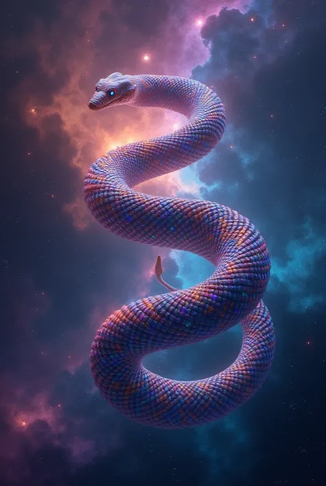 Bright colourful snake,  against the backdrop of space