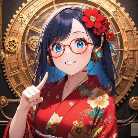 (Best masterpiece, High resolution:1.5), (8K, RAW photo, Perfect anatomy, Golden ratio, Zoom up, Line of sight:1.4), Pointillism, Professional photo, Japanese idol, (Real:0.5), ( Surprised face, pointing with index finger: 1.5), (floral pattern, red yukata...