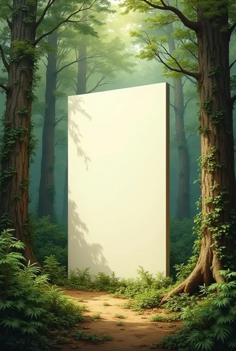 Straight blank canvas in a forest, oil painting