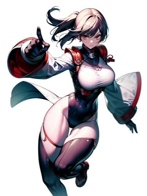 female, character design,  white background,  standing, full body, slender, kunoichi, {bodysuit}, fullbody,